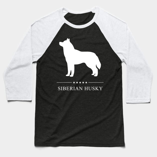 Siberian Husky Dog White Silhouette Baseball T-Shirt by millersye